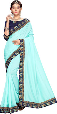 Ashiya Fab Solid/Plain Bollywood Georgette Saree(Light Blue)