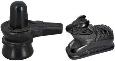 TANISHKA CREATIONS Black Stone Shivling and Nandi For Home & Office Decorative Showpiece  -  7 cm(Stone, Black)