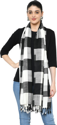 WEAVERS VILLA Cotton Viscose Blend Checkered Women Shawl(White, Black)