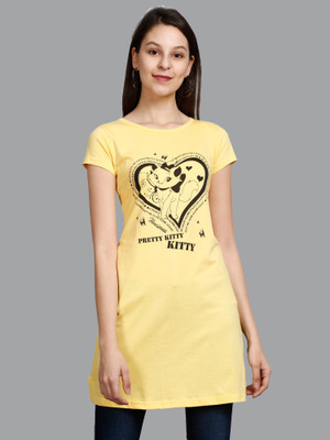 Fleximaa Casual Regular Sleeve Printed Women Yellow Top