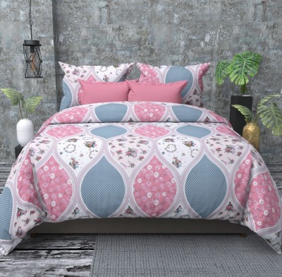Apala 260 TC Polycotton Double Floral Flat Bedsheet(Pack of 1, Pink)