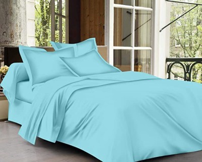 Trance Home Linen 400 TC Cotton Single Solid Fitted (Elastic) Bedsheet(Pack of 1, Sky Blue)