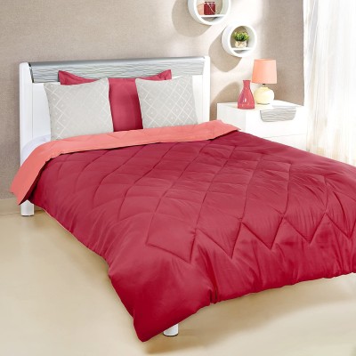 DORISTYLE Checkered Double Comforter for  Heavy Winter(Poly Cotton, Maroon, Peach)