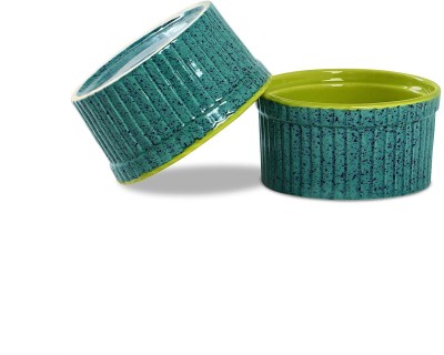 caffeine Ceramic Ramekin Bowl Handmade Matte Blue & Glossy Green(Pack of 2, Green)