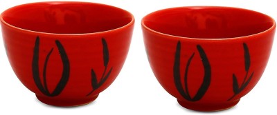 caffeine Ceramic Dessert Bowl red Bamboo Handpainted Ceramic Bowl Dining Bowl & Dessert Bowl(Set of 2, 150 ML, Dishwasher & Microwave Safe)(Pack of 2, Red)