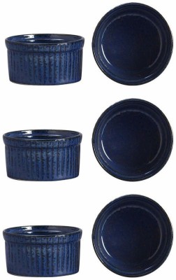 caffeine Ceramic Dessert Bowl Handmade Blue Metallic(Pack of 6, Blue)