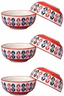 caffeine Ceramic Dessert Bowl Handmade Orange Arrow Pattern(Pack of 6, Orange)