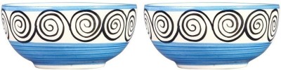 caffeine Ceramic Dessert Bowl Handmade Blue Doodle(Pack of 2, Blue)