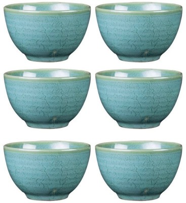 caffeine Ceramic Dessert Bowl Handmade Green Ferrous(Pack of 6, Green)