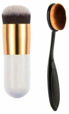 AVEU Professional Foundation Brush White and Oval Foundation Brush Black pack of 2(Pack of 2)