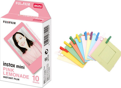 FUJIFILM Instax Mini Pink lemonade Film With Simple Hanging Paper Photo Frame Film Roll(Yes 800 ISO Pack of 1)