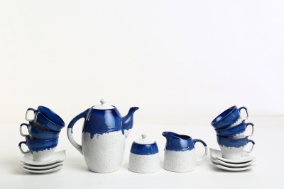 caffeine Pack of 15 Ceramic Ceramic Microwave Safe Hand Printed Blue and White Tea Set Excellent Gift for Any Occasion: Holidays, Anniversaries, Birthday, Appreciation (Set of 15 Pieces)(Blue, White, Cup Set)