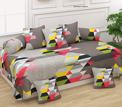 Linemates Cotton Abstract Diwan Set(Multicolor)