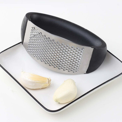 NMS TRADERS Stainless Steel and Plastic Portable Garlic Crusher Ginger Mincer Squeezer Press Rocker Kitchen Chopper with Handle, Garlic Press Mincer Kitchen Tool Accessries Garlic Press(Silver, Black)