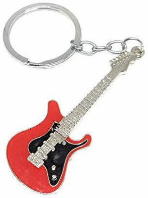 Blue Aura Guitar Music Lover Metal Keychain ( Red ) Key Chain