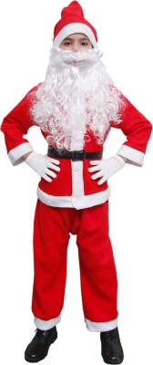 ITSMYCOSTUME Santa Claus Costume Dress Kids Christmas Costume-7 to 8 Years Complete Set of 6(Jacket,Pant,Hat,Pouch,Beard,Belt)-Red & White Fancy dress Costume NO GLOVES Kids Costume Wear