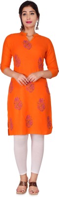 VEAVERS Women Block Print Straight Kurta(Orange)