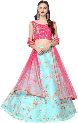 Bharat Origin Embroidered Semi Stitched Lehenga & Crop Top(Pink)