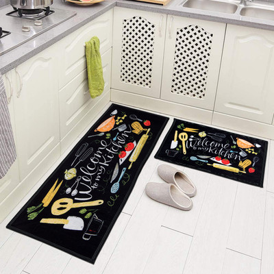 AAZEEM Polyester Floor Mat(Black, Large, Pack of 2)