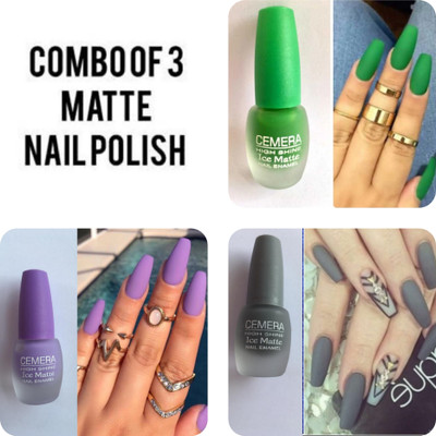 Cemera High Shine Ice Matte Nail Polish | Grey | Green | Violet | Pack Of 3 , 7ml * 3 Multicolor(Pack of 3)