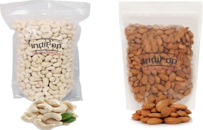 Indipop Enterprises Dry Fruits Combo Pack - California Almonds/Badam(500gm) & Premium Quality Plain Raw Cashews/Kaju(500gm)-Total 1kg(2x500gm) Almonds, Cashews(2 x 0.5 kg)