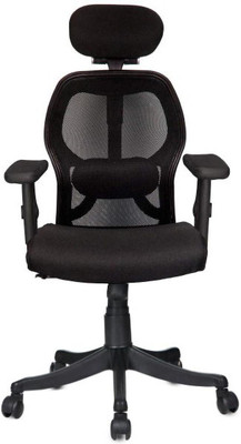 Rajpura Matrix High Back Revolving Chair with Headrest and Centre Tilt Mechanism in Black Fabric and mesh/net back With Nylon Base (Adjustable Arms) Fabric Office Executive Chair(Black)