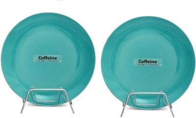 caffeine Ceramic Handmade Blue 10 inch Dinner Plate(Pack of 2, Microwave Safe)