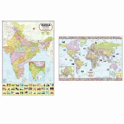 India Political Map & World Political Map Combo ( Pack of 2 ) - LAMINATED Photographic Paper