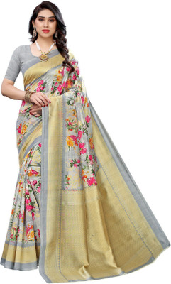RENSILAFAB Printed, Floral Print Bollywood Art Silk Saree(Grey)