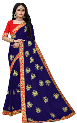 BHAKTI BHUSHAN CREATION Embroidered Bollywood Silk Blend, Polyester Saree(Blue)