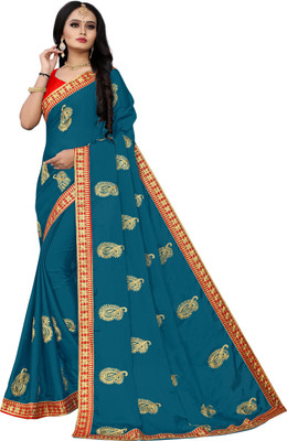 BHAKTI BHUSHAN CREATION Embroidered Bollywood Silk Blend, Polyester Saree(Blue)