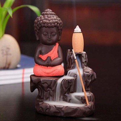 WOODPECKER PRINTS Smoke Buddha Fountain with 10Backflow Cone:Serene Ambiance&Aromatherapy Combined Decorative Showpiece  -  12 cm(Polyresin, Black, Orange)