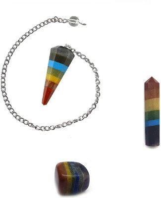 AIR9999 Natural Seven Chakra All in one Bonded Healing Pencil and Tumble and Pendulum for Reiki Healing and Grid Making Decorative Showpiece  -  1 cm(Crystal, Multicolor)