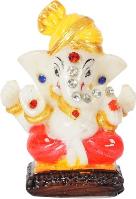 jagriti enterprise Marble Pagri Ganesh Ji with Stone Work Statue for Car Dashboard Blessings Decorative Showpiece  -  2 cm(Metal, Multicolor)