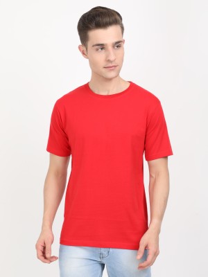 Fleximaa Solid Men Round Neck Red T-Shirt