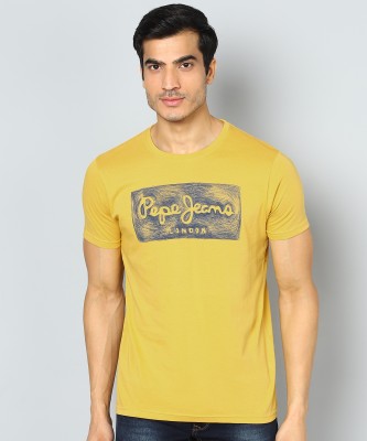 Pepe Jeans Printed Men Round Neck Yellow T-Shirt