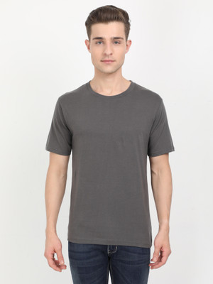 Fleximaa Solid Men Round Neck Grey T-Shirt