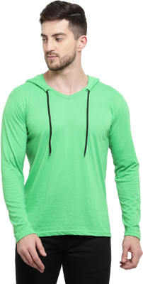 Adorbs Solid Men Hooded Neck Green T-Shirt