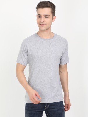 Fleximaa Solid Men Round Neck Grey T-Shirt
