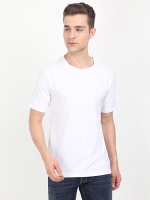 Fleximaa Solid Men Round Neck White T-Shirt