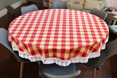 The Furnishing Tree Printed 6 Seater Table Cover(Maroon, PVC)