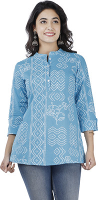 siddhanam Casual 3/4 Sleeve Printed Women Blue Top