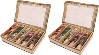 Unicrafts Bangle Box Organiser Wooden 5 Rod Chudi Bracelet Organizer Set of 2 Pc Bangle box Vanity Box (Golden) Bangle Box Organizer Vanity Box(Golden)