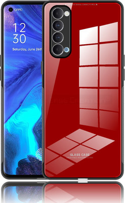 CASE CREATION Back Cover for Oppo RENO 4 | Luxurious Toughened Glass Back Shock Proof TPU Bumper Back Case(Red, Waterproof, Pack of: 1)