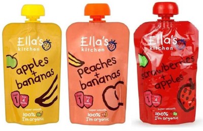 Ellas Kitchen Puree Combo Apple Banana ,Peaches Banana ,StrawberrieApple Cereal(360 g, Pack of 3, 12+ Months)