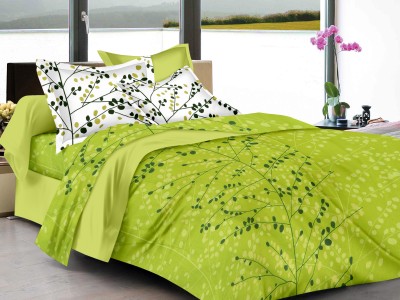 Huesland 144 TC Cotton Double Floral Flat Bedsheet(Pack of 1, Green)