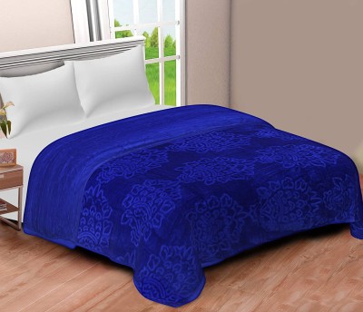 RAASO Self Design Double Mink Blanket for  Mild Winter(Microfiber, Blue)