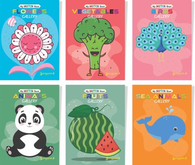 Sangam Gallery Kids Sketch Book, Set of 6 Colouring Books : Animals|Birds|Sea Animals|Flowers|Fruits|Vegetables (for Kids of Age 3) [Paperback] Sangam(Spiral Bound, Zen Sangam Express Your Mind)