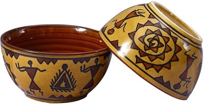 caffeine Ceramic Vegetable Bowl Ceramic Handmade Brown Mustard Romani Katori Bowls(Pack of 2, Brown)