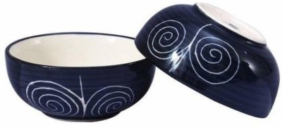 caffeine Ceramic Vegetable Bowl Ceramic Handmade Black Doodle Katori Bowl(Pack of 2, Black)